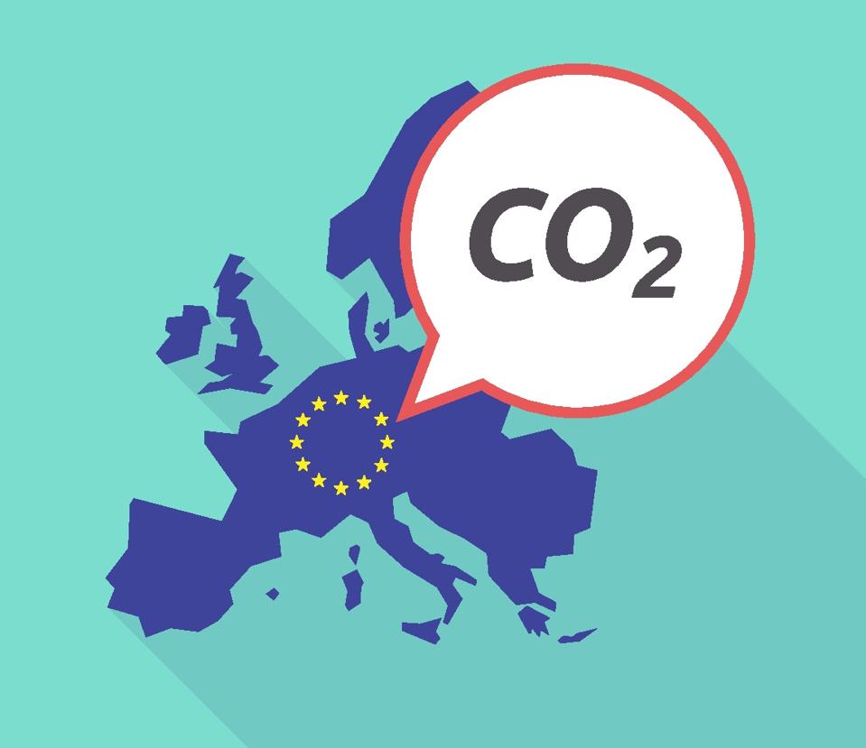 Long shadow EU map with    the text CO2