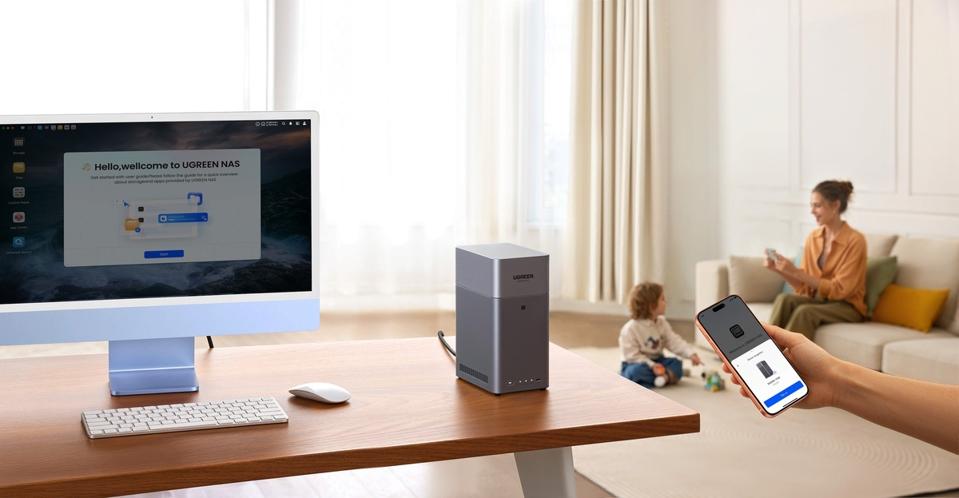 Ugreen DH2300 next to a computer in a living room