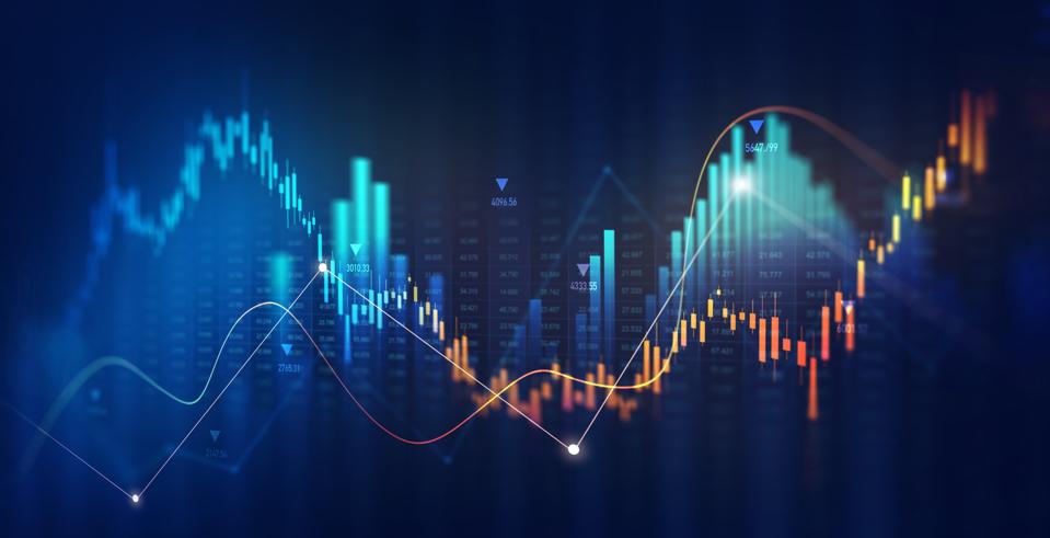 Stock market investment data and analysis finance graph. Business financial chart with moving up arrow graph.