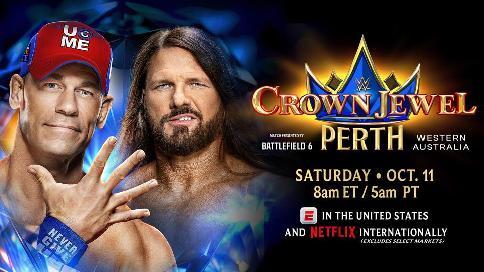 WEW Crown Jewel 2025 with John Cena vs. AJ Stylew.