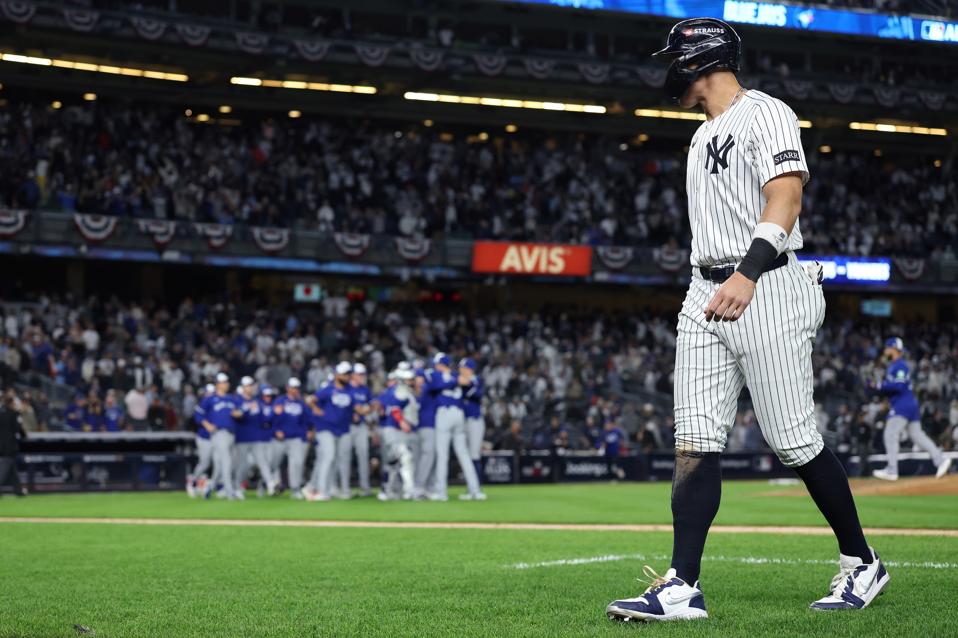Aaron Judge walking off the field after losing to the Toronto Blue Jays.