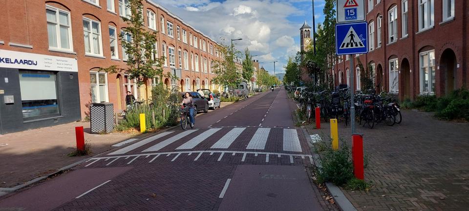 A road in Utrecht, the Netherlands with lots of room for bicycles and walking.