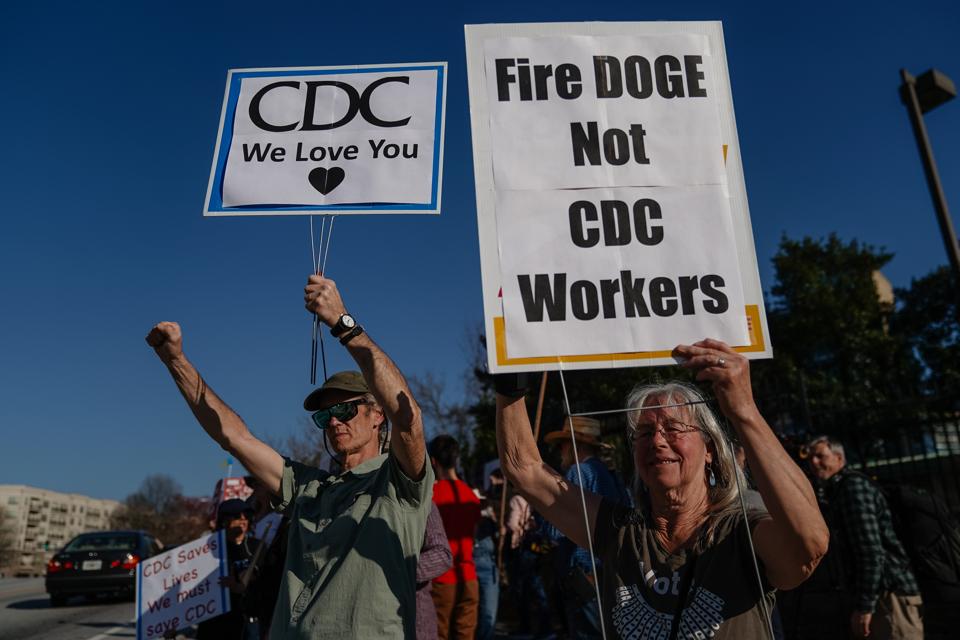 Activists Demonstrate In Support Of Center For Disease Control Workers In Wake Of Large Scale Gov't Cuts