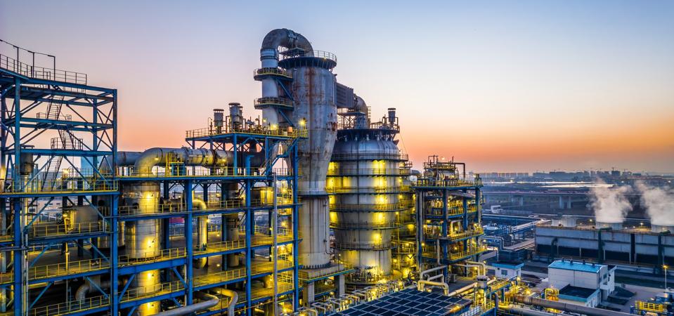 Illuminated oil refinery and chemical plant