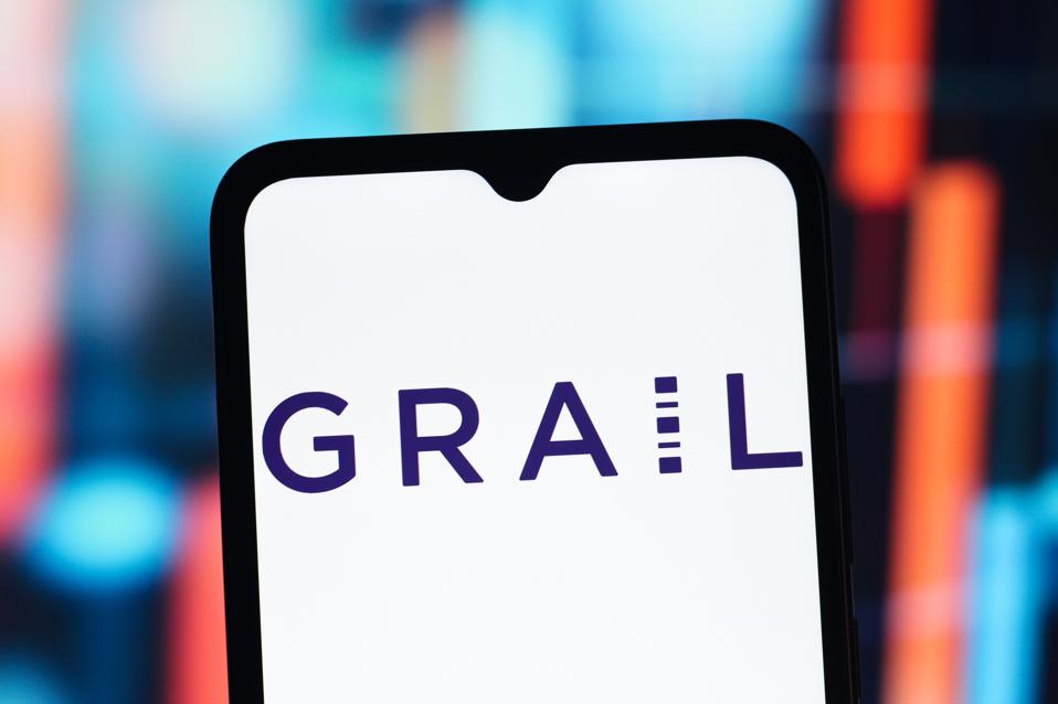 In this photo illustration, the GRAIL logo is seen displayed...