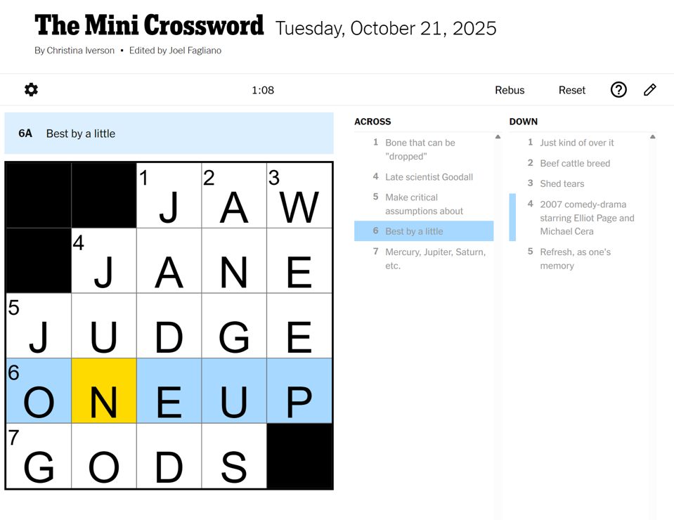 NYT Mini Crossword Clues And Answers For Tuesday, October 21
