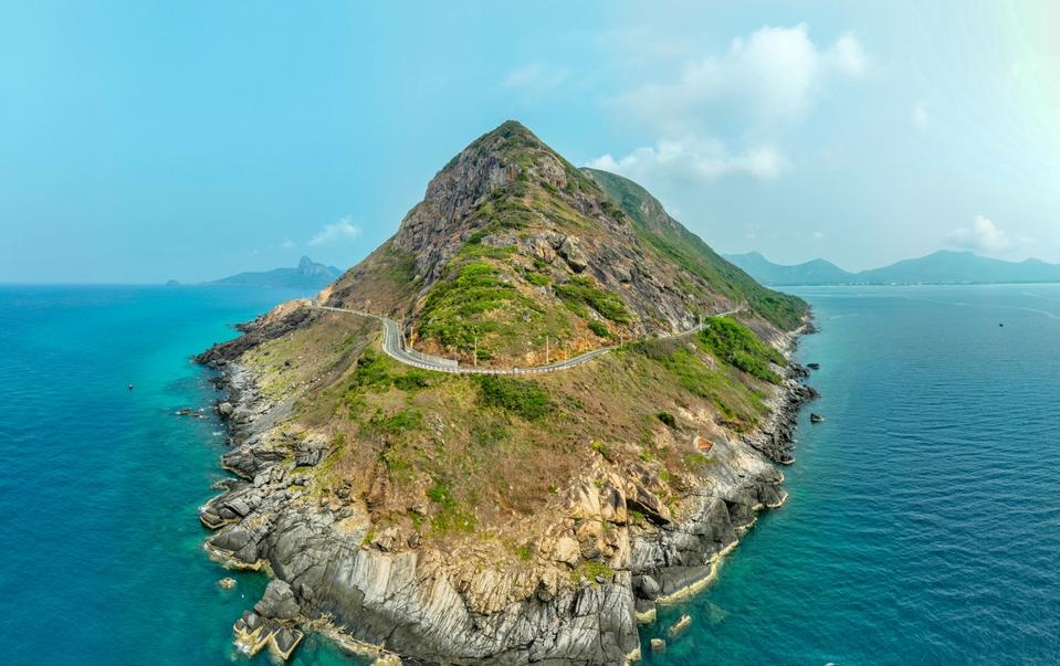 Shark Cape, a large rock mass reaching out to sea like the nose of a shark in Con Dao, Con Son island, Ba Ria Vung Tau province