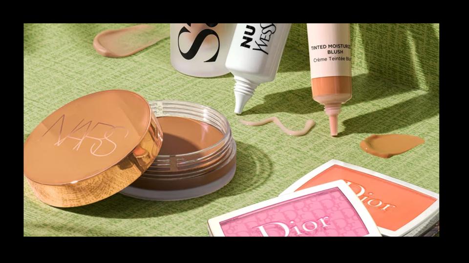 Photo of beauty products sold at Sephora, including Nars foundation and Dior blush. 