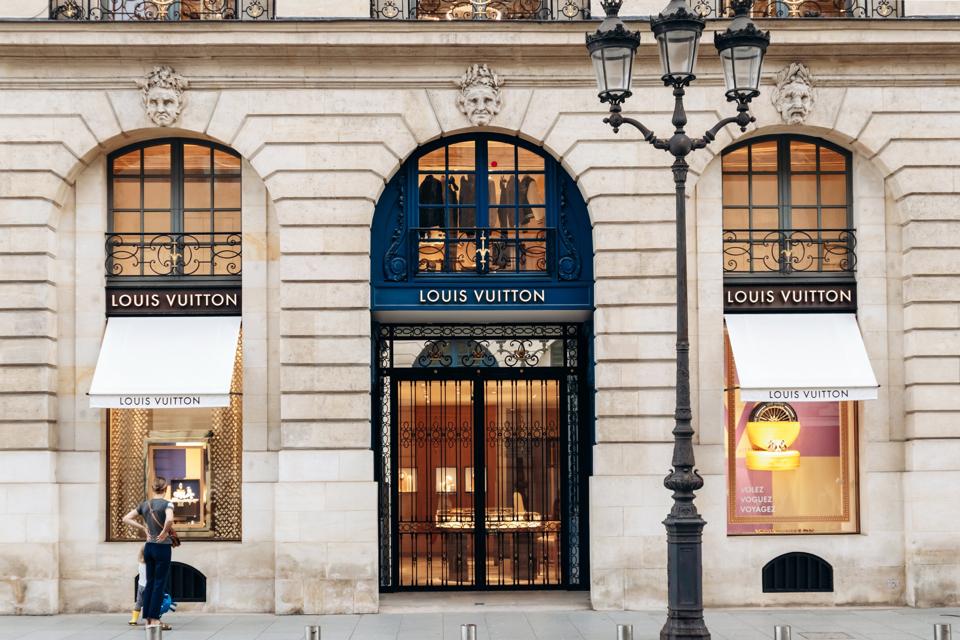 Facade of Louis Vuitton boutique on Place Vendome in Paris, France