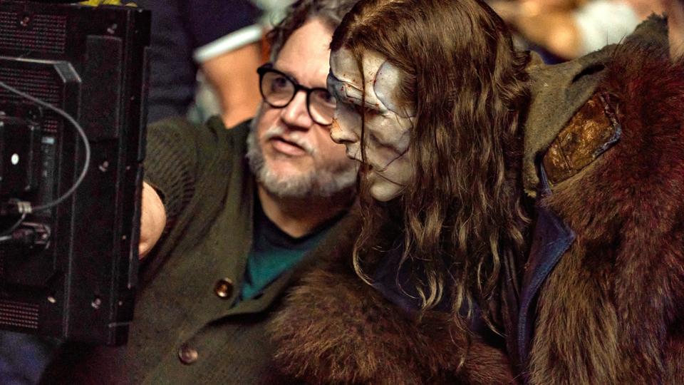 Guillermo del Toro and Jacob Elordi on the set of "Frankenstein."