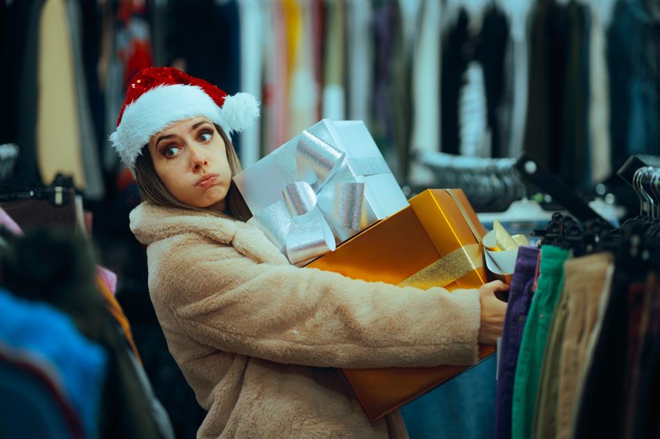 Tired Christmas Woman Shopping Extensively in the Last Minute
