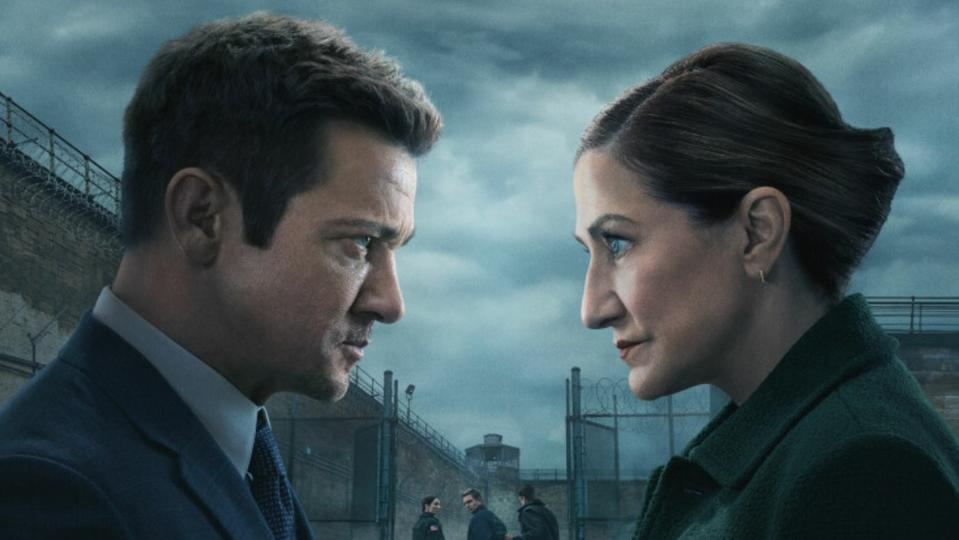 "Mayor of Kingstown" Season 4 poster featuring Jeremy Renner and Edie Falco.