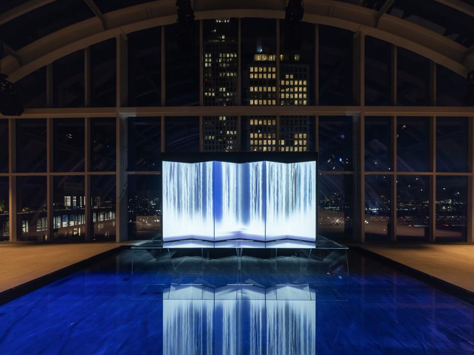 Installation view of Hiroshi Senju's 'Waterfall on Colors Hibiki' at The Refinery at Domino in Brooklyn