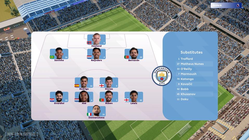 Football Manager 26 screenshot of Man City line-up
