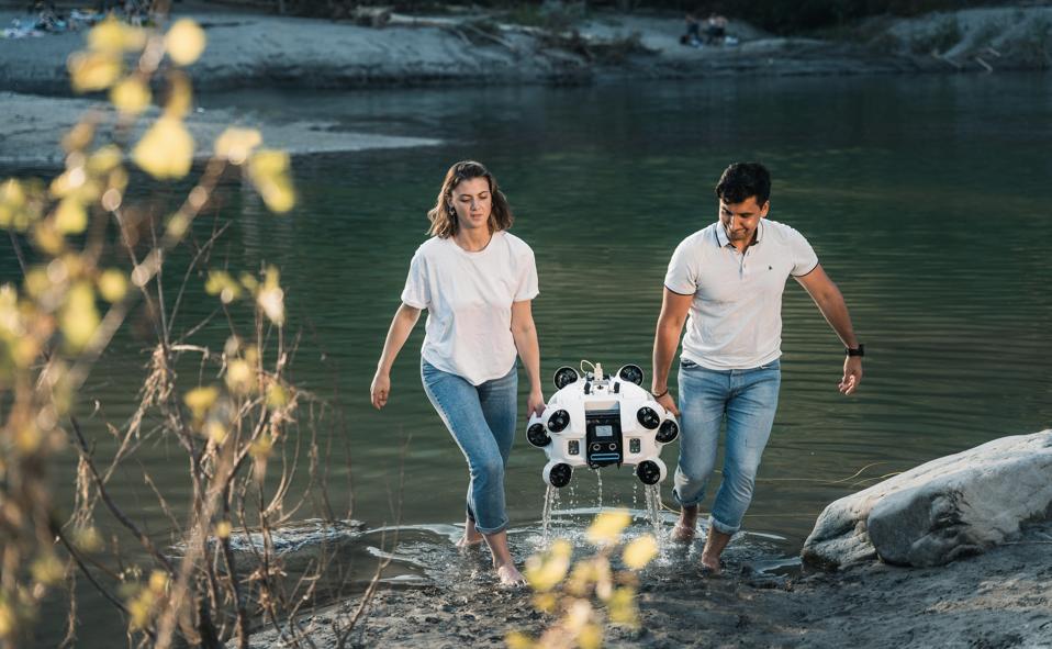 A Tethy's underwater robot is being deployed