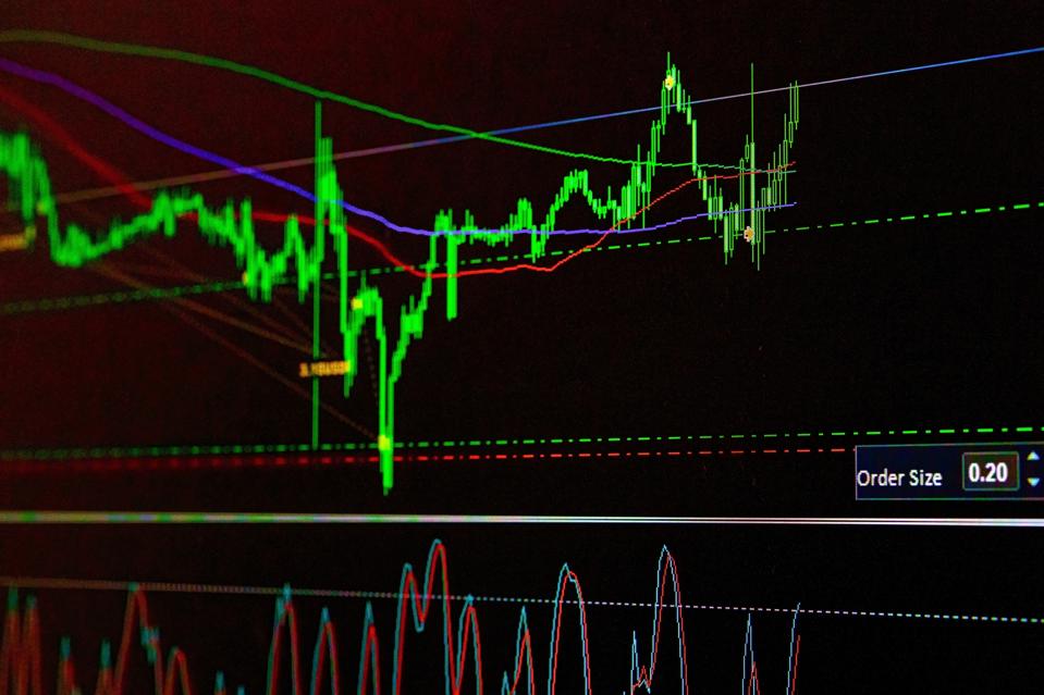 In this photo illustration, graph on a trader's computer.