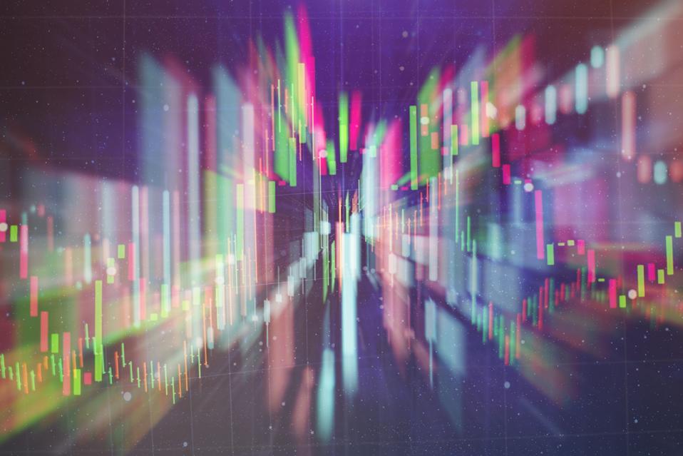 Candle stick graph chart of stock market investment trading. The Forex graph chart on the digital screen.