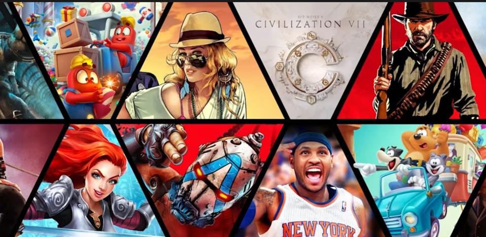 Take-Two Interactive franchises in combination image from Borderlands, NBA 2K26, Red Dead Redemption, and others.