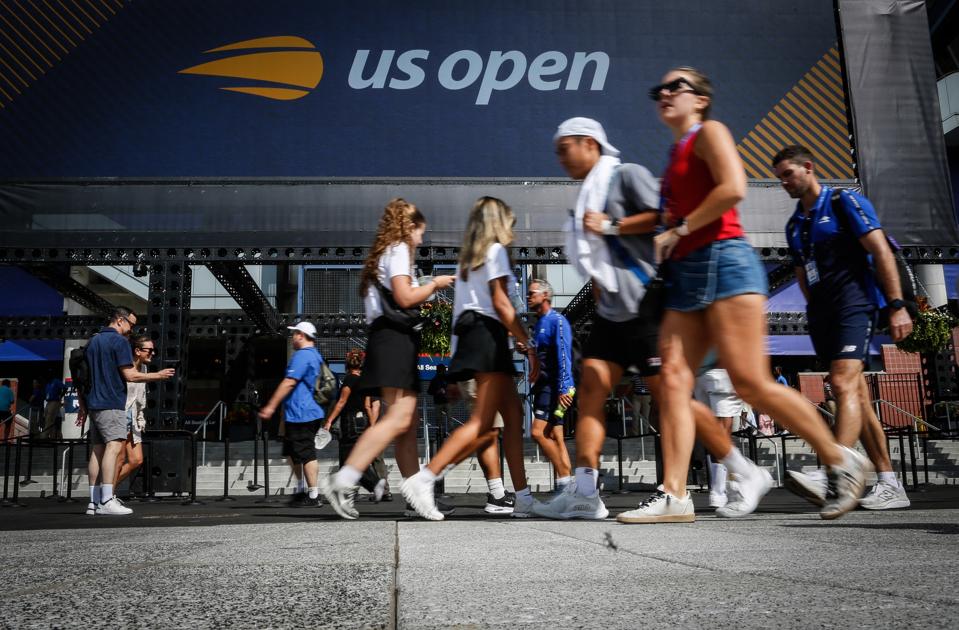Fans arrive on the first day of the 2025 U.S. Open in New York City.