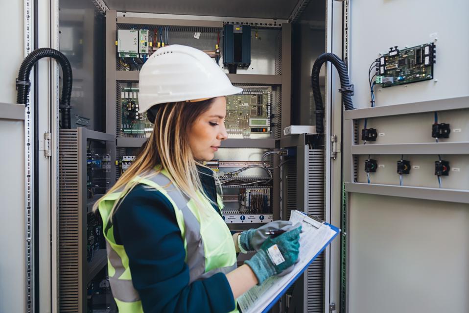 Female Energy Station Electrician Engineer Read Notes