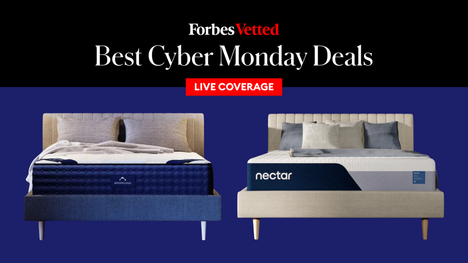 A pair of beds on a dark blue background