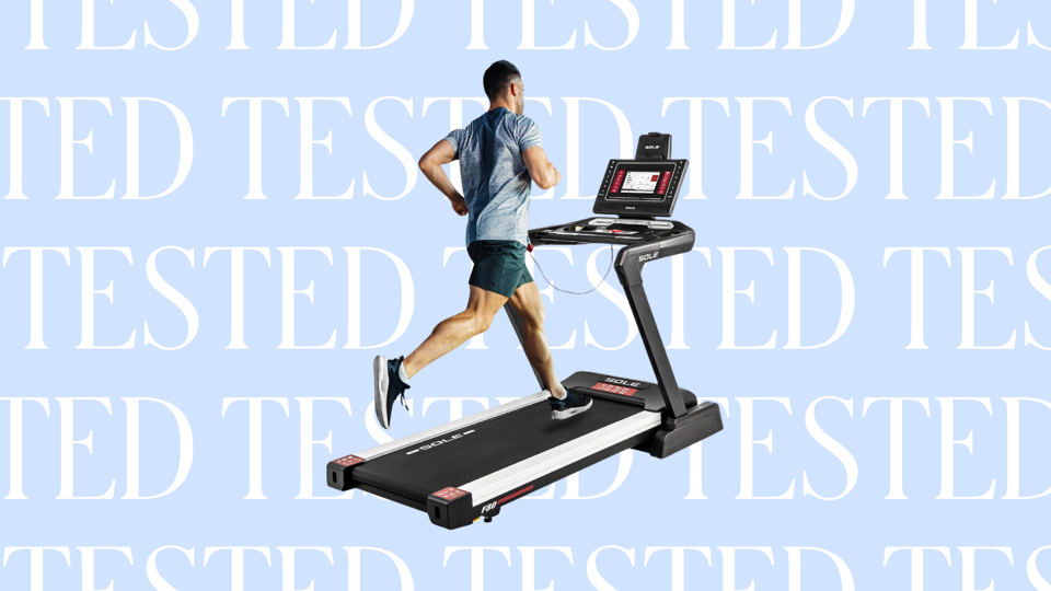 A man running on the Sole Fitness F80 Treadmill.