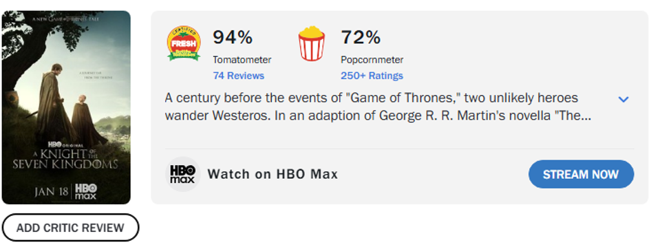 A Knight of the Seven Kingdoms: Serial Baru dengan Skor Rotten Tomatoes Terbaik dari Franchise