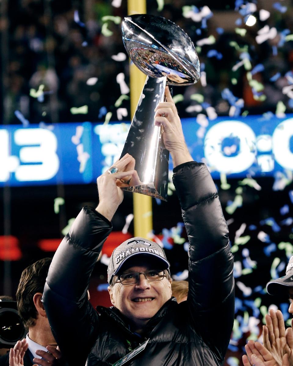 The late Seahawks owner Paul Allen with the Lombardi Trophy.