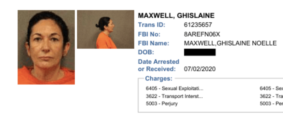Ghislaine Maxwell mugshot