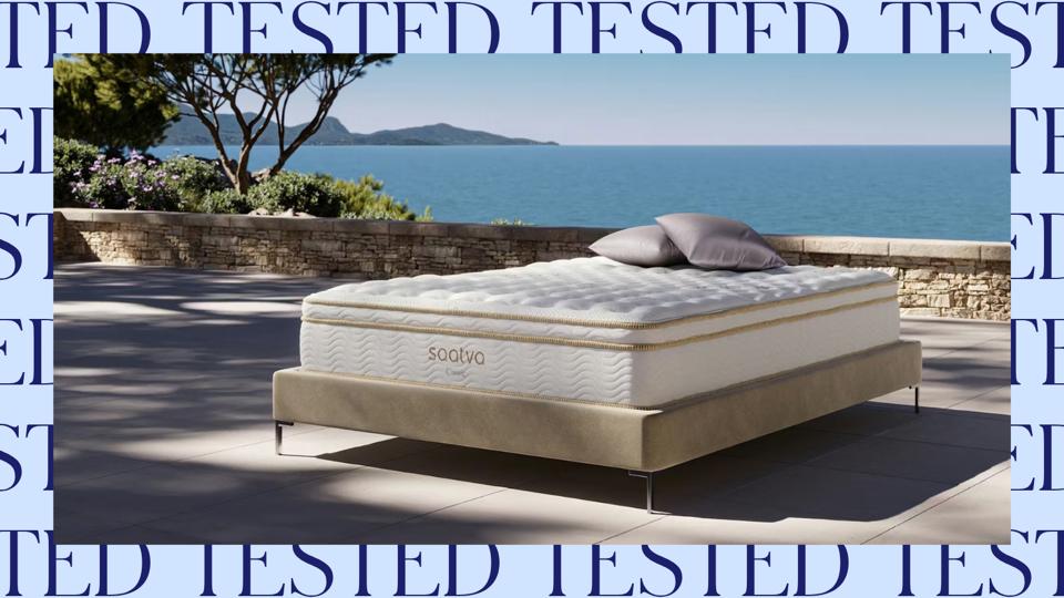The Saatva Classic with a blue background that says "tested."