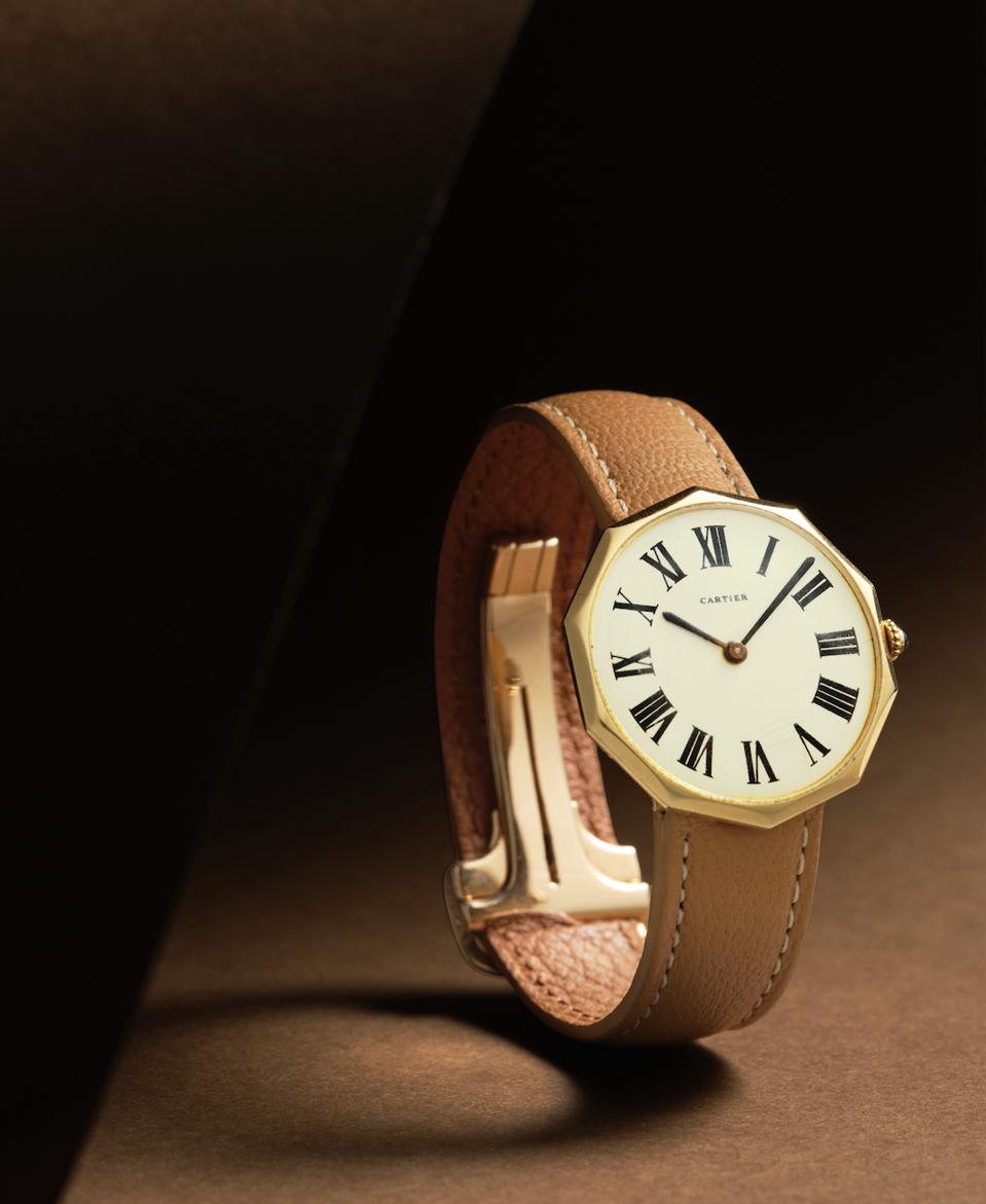 Cartier Decagonal, London, yellow gold 10-sided watch. Estimate: $60,000-80,000