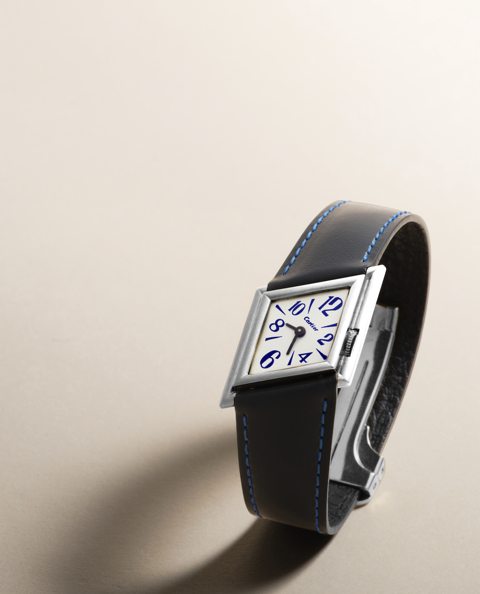 Tank Asymétrique, London, white gold with blue numerals. Estimate: $60,000-80,000