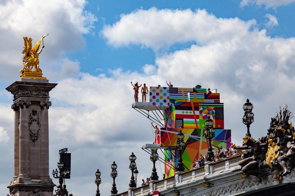 Divers on top of a historic building