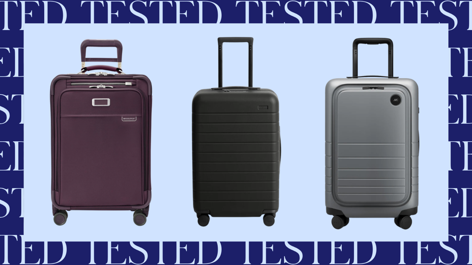 Three suitcases on a blue background