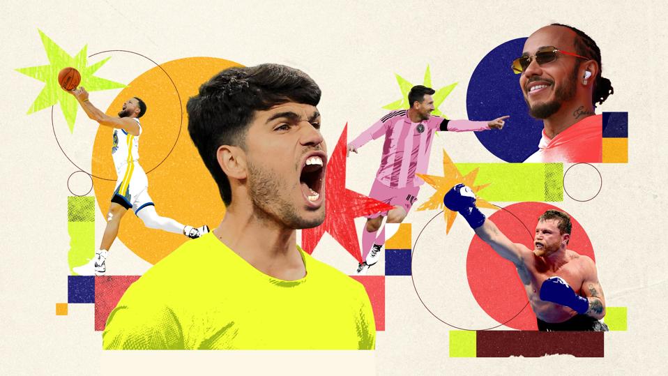 16x9-hp athletes 2026-main list-illustration by Alice Lagarde for forbes-photos by Thearon W. Henderson-getty images-Clive Brunskill-getty images- Chris Carter-getty images-Hector Vivas - Formula 1-getty images