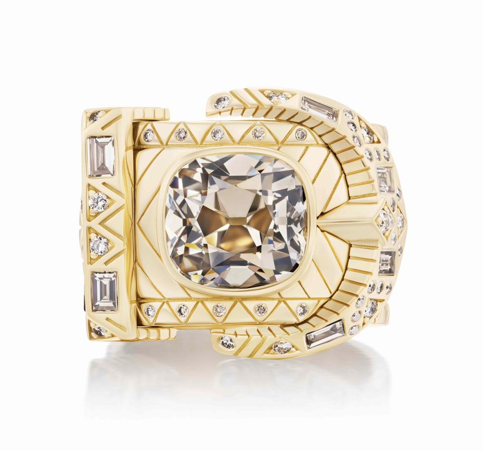 Harwell Godfrey yellow gold and diamond Champagne Buckle Ring