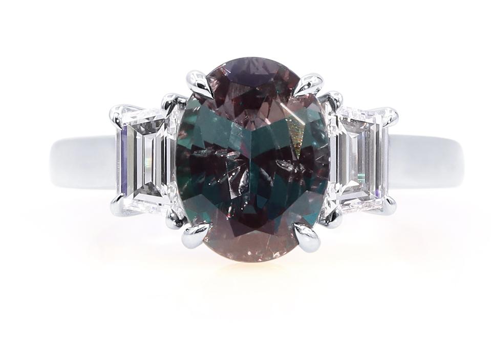 Oscar Heyman platinum, alexandrite and diamond ring