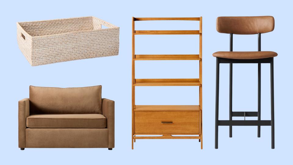Collage of West Elm home and office furniture