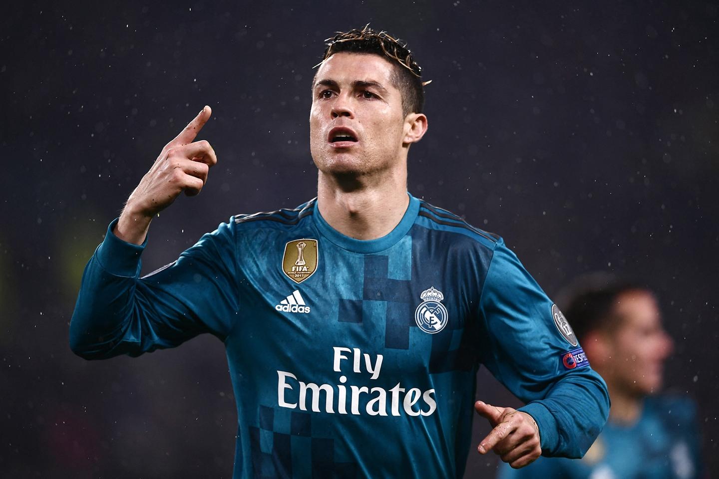 Cristiano Ronaldo celebrating after scoring for Real Madrid in the 2018 Champions League.