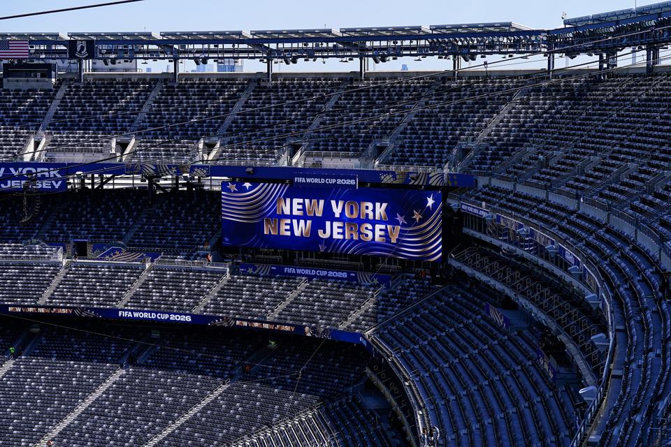 A sign at MetLife Stadium that now reads "New York New Jersey Stadium."