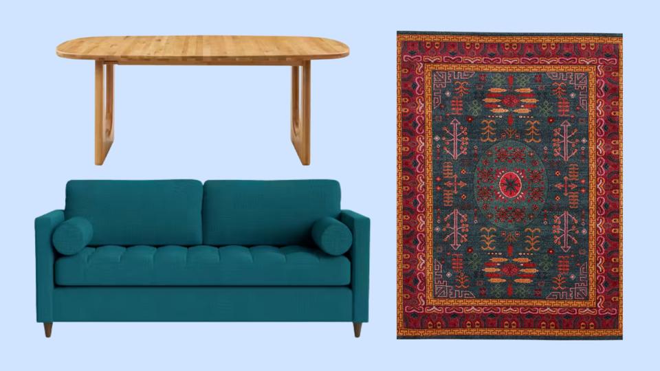 A collage of Joybird furniture on sale on a blue background.