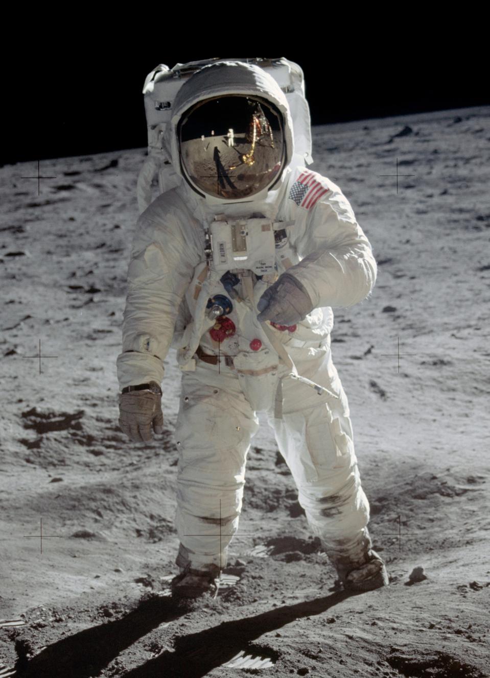Apollo 11 crew member Buzz Aldrin on the Moon's surface with the Omega Speedmaster