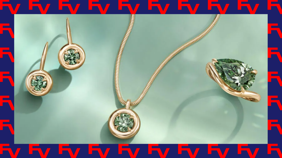 Brilliant Earth necklaces, earrings and more with a Forbes Vetted background.