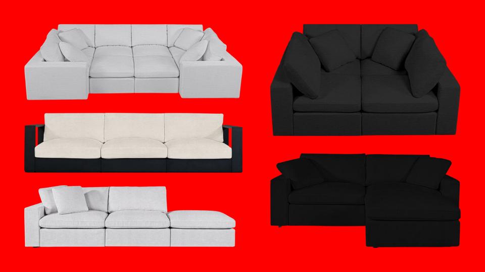 Collage of indoor and outdoor seating from 7th Avenue on red background.