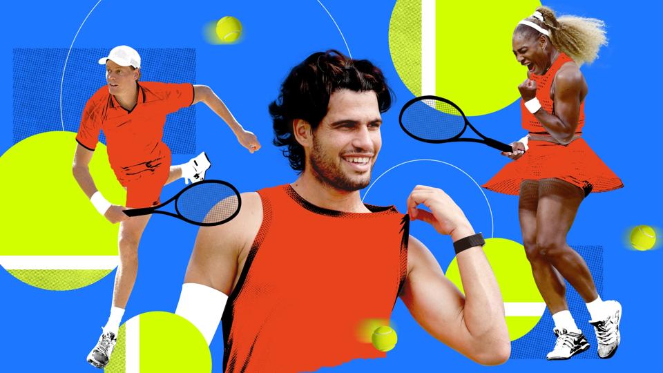 16x9-highest paid tennis players 2026-illustration by  alice lagarde for forbes-photos by Simon M Bruty-getty images-Clive Brunskill-getty images-Cameron Spencer-getty images