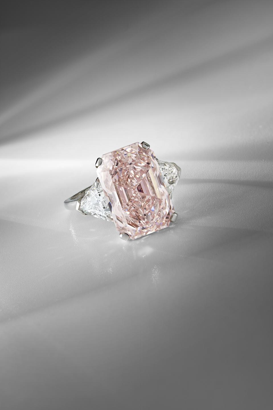 A David Morris 14.63-carat fancy orangy-pink diamond ring. Est: $1.6 million-$2.6 million