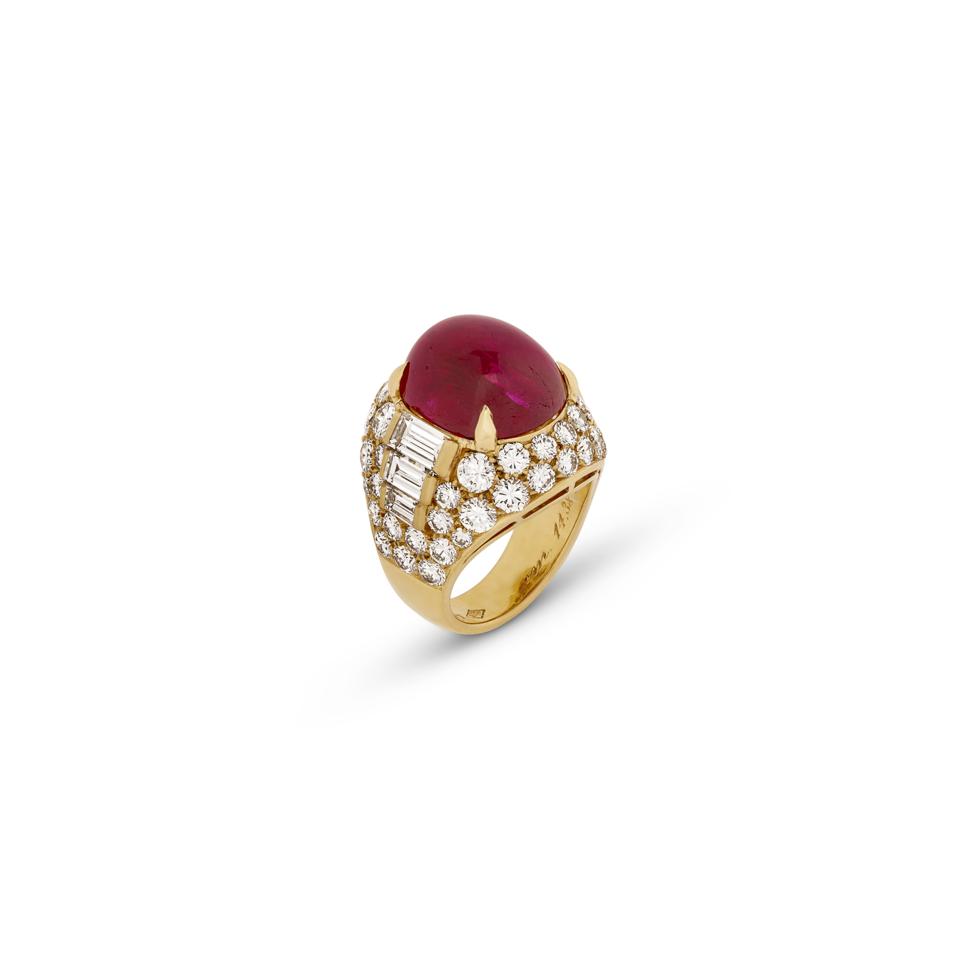 A Bulgari 14.38 carat Burmese ruby Trombino ring. Estimate: $700,000-$1.2 million