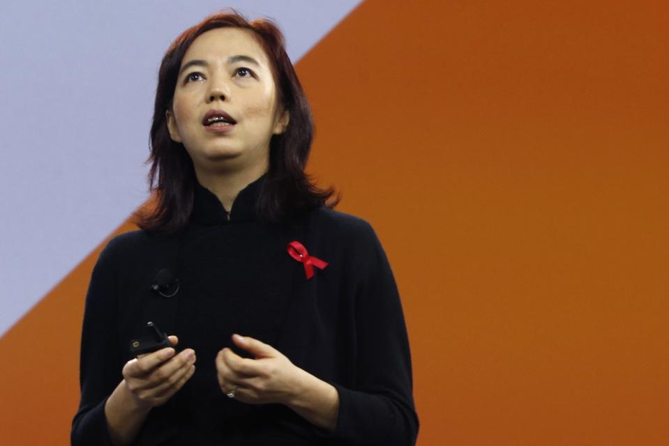 Fei-Fei Li, chief AI scientist for Google Cloud, speaks during the keynote address at the Google Cloud Next '17 conference at the Moscone Convention Center in San Francisco, Calif. on Wednesday, March 8, 2017