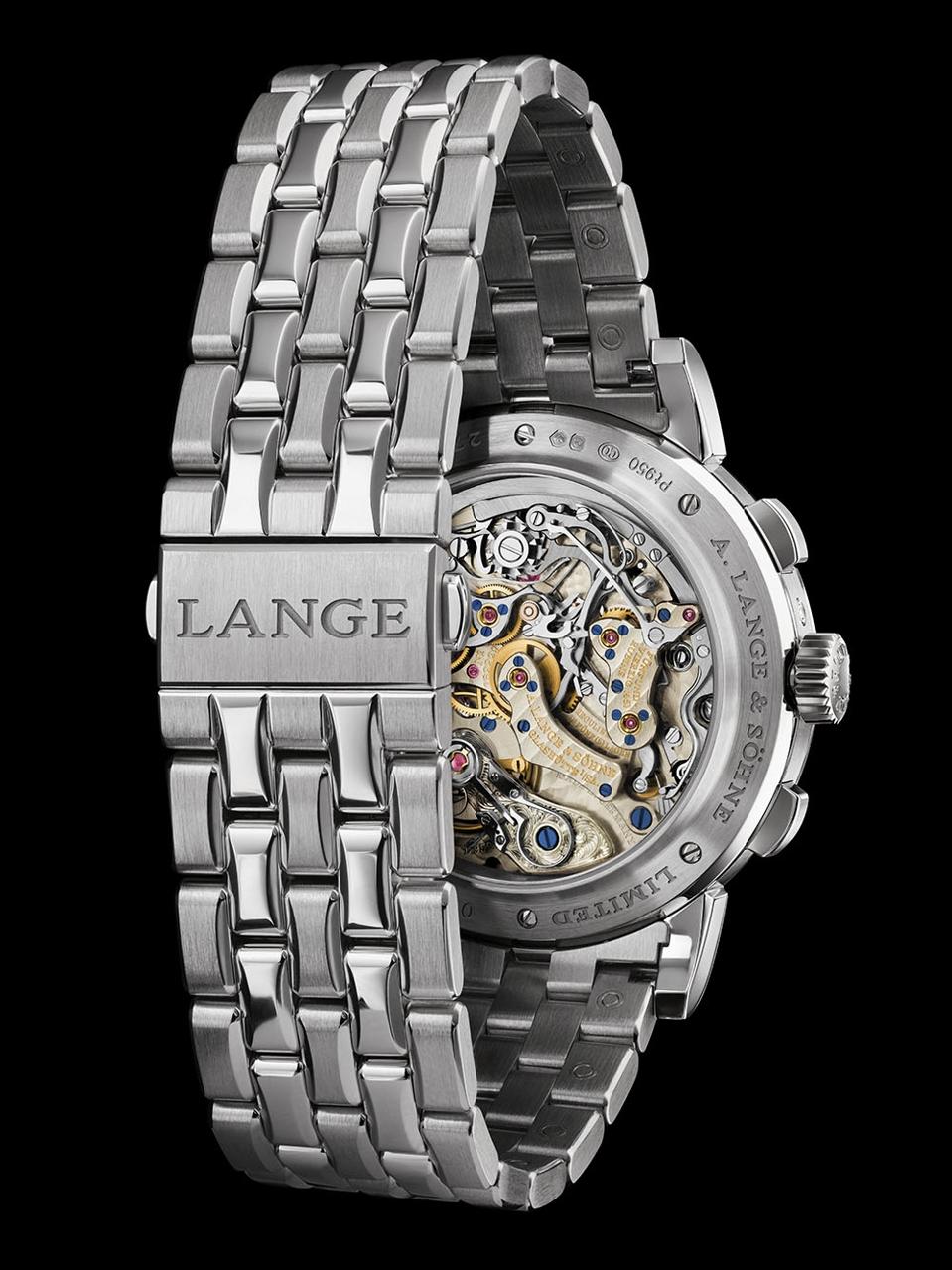 The five-link platinum bracelet is a first for the A. Lange & Söhne Datograph Perpetual.