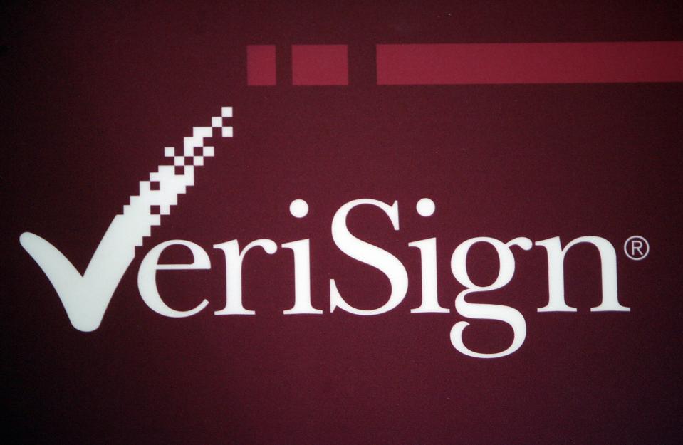 The VeriSign logo is pictured at the RSA...